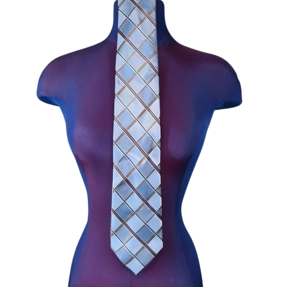 Michael Kors Baby‎ Blue Necktie Geometric Diamond 100% Silk - Picture 1 of 7